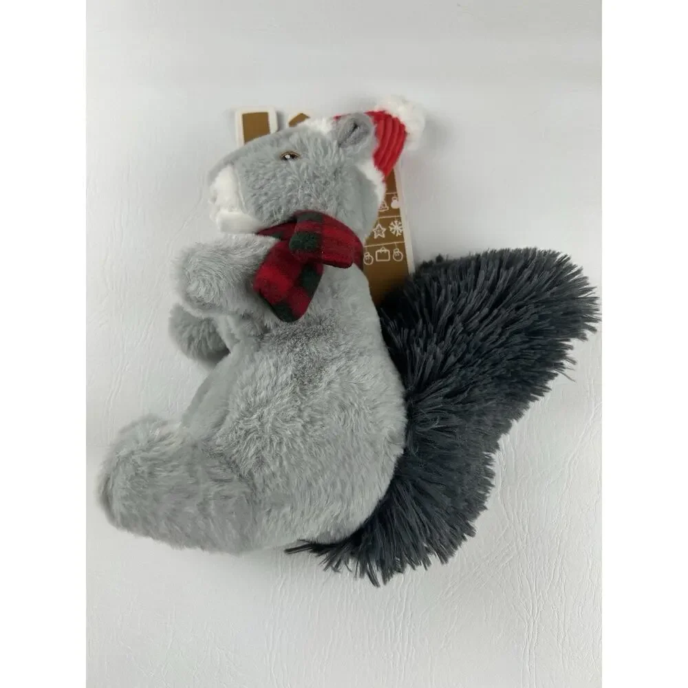 Pally Paws Christmas Squirrel Squeaky Dog Toy Plush 11” Santa Hat Scarf